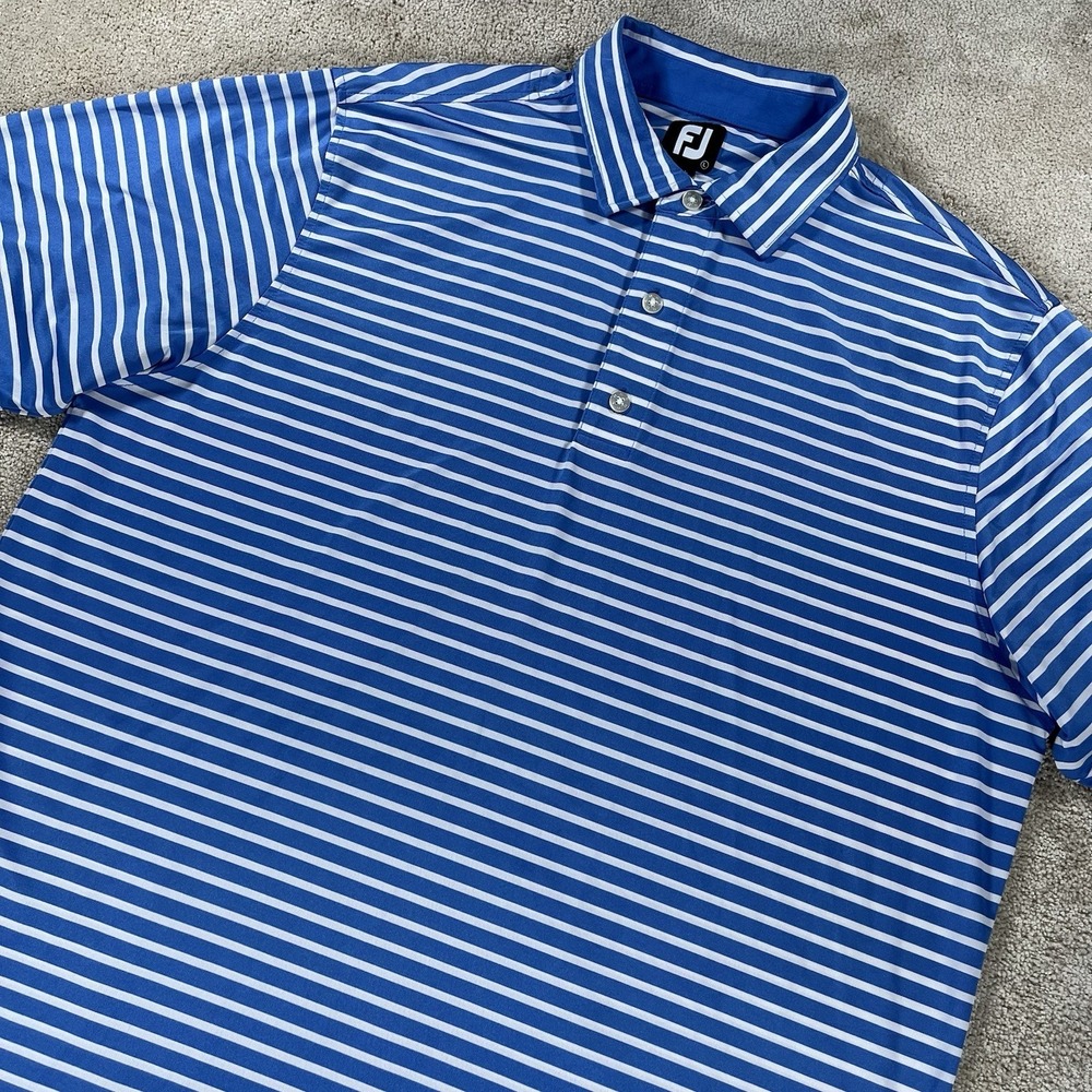FJ Polo Shirt Men's Large Footjoy Golf Blue Striped Greystone Country Club